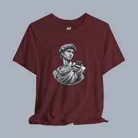 David Statue with AirPods Holding Phone T‑Shirt — Classical Art Meme Tee alternate view 5