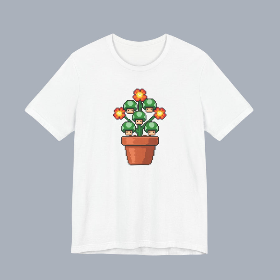 Pixel Mushroom Plant Tee – Retro Video Game Mushroom Pot T-Shirt