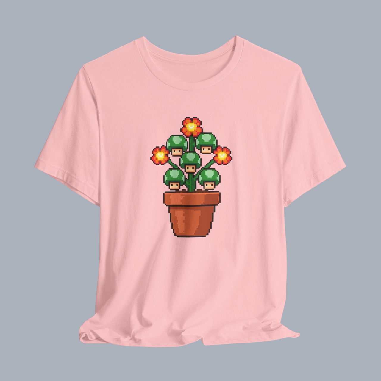 Pixel Mushroom Plant Tee – Retro Video Game Mushroom Pot T-Shirt