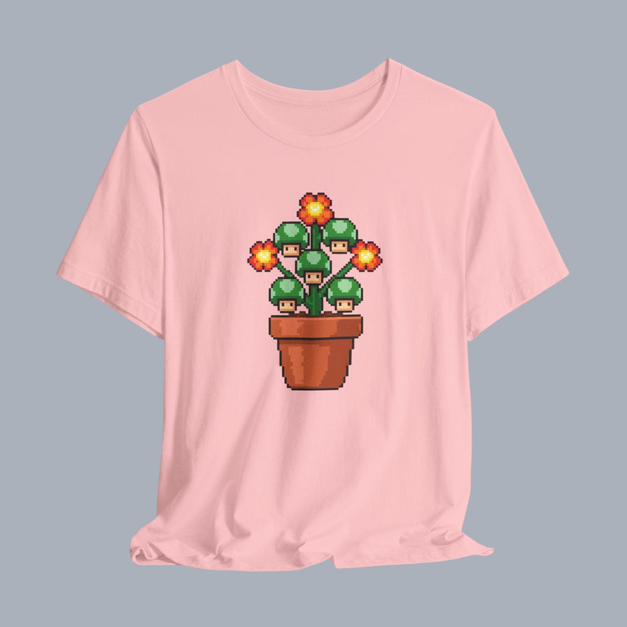 Pixel Mushroom Plant Tee – Retro Video Game Mushroom Pot T-Shirt