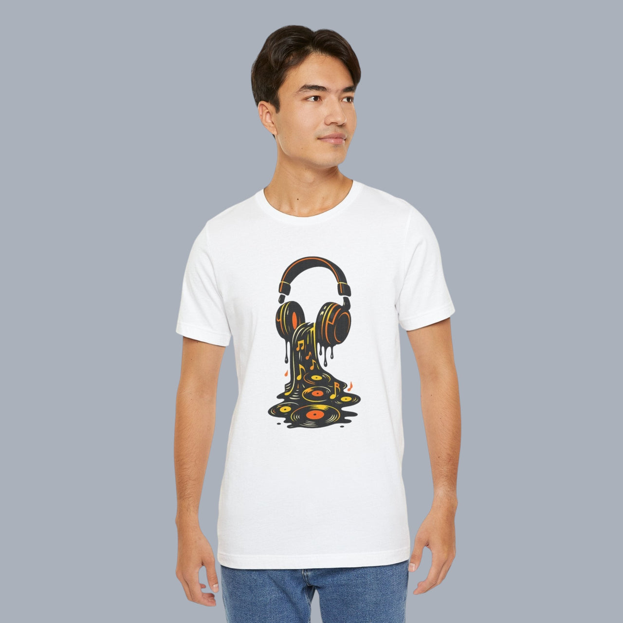 Melting Headphones Tee — Retro Vinyl Drip Music T-Shirt alternate view 7