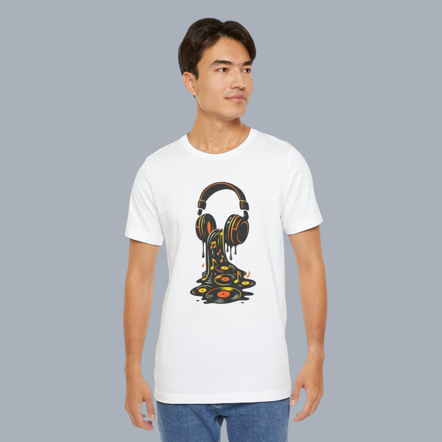 Melting Headphones Tee — Retro Vinyl Drip Music T-Shirt alternate view 7