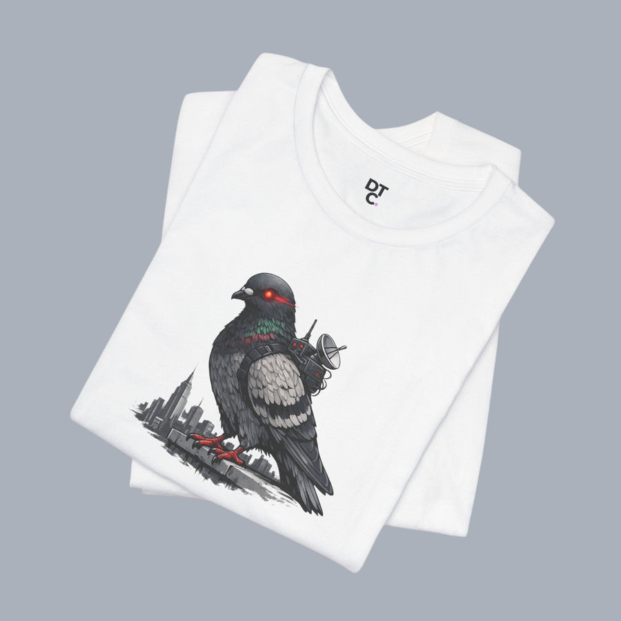 Surveillance Pigeon Cityscape Tee — Urban Bird Graphic T-Shirt alternate view 11