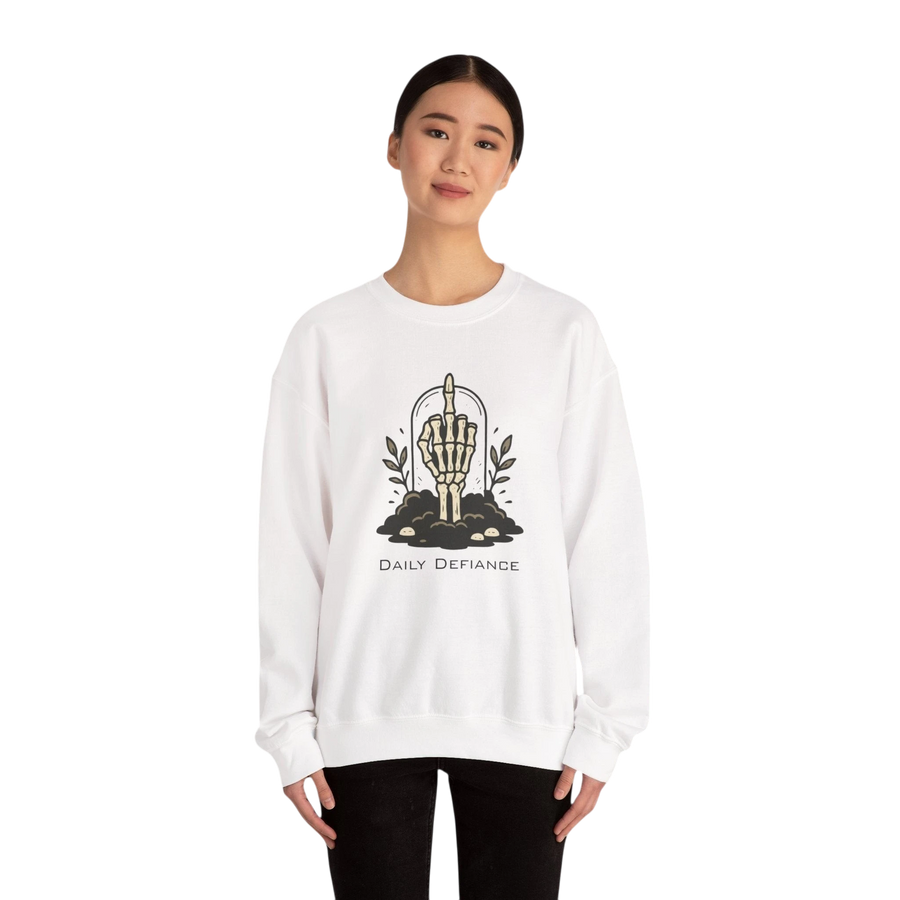 Crewneck Sweatshirt — "Daily Defiance" Skeleton Hand Graphic