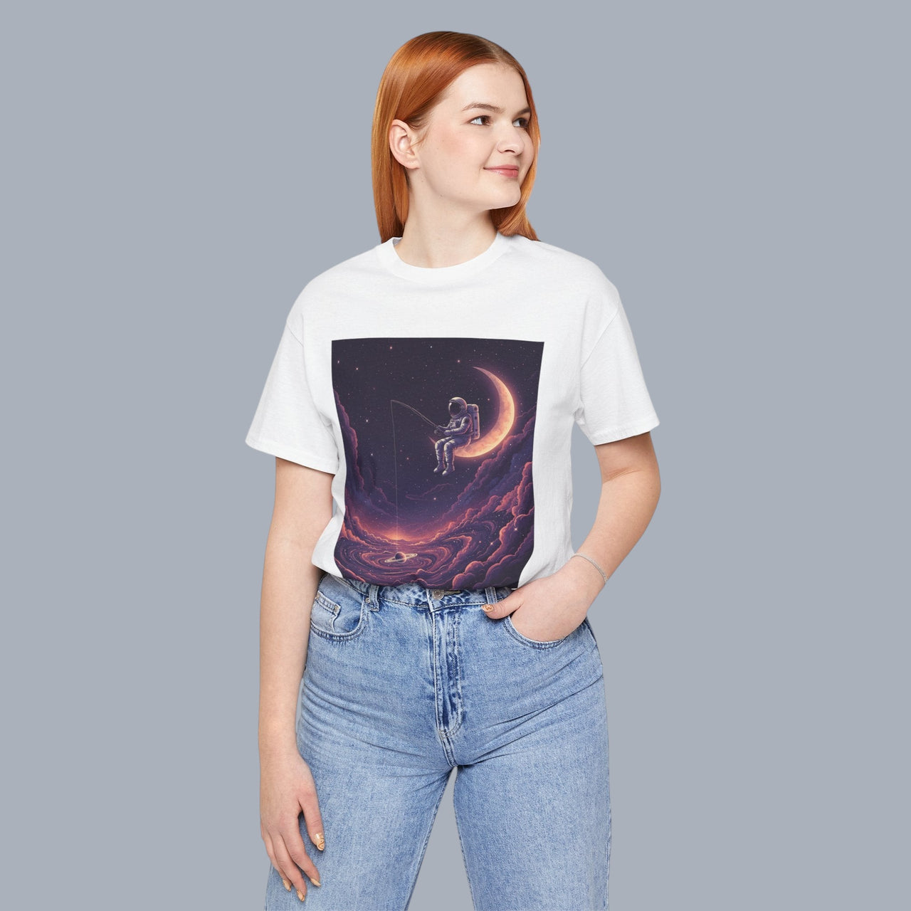 Astronaut Moon Fishing T‑Shirt — Dreamy Cosmic Scene Graphic Tee alternate view 5