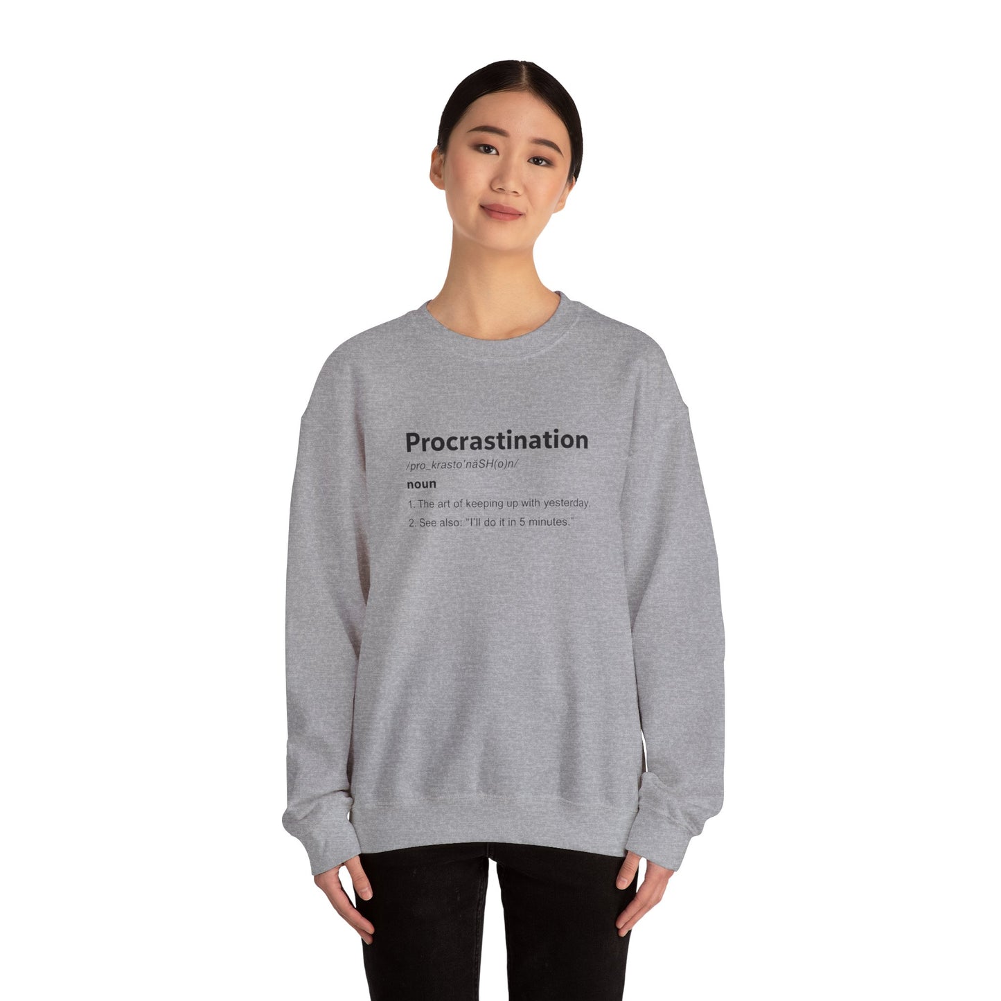 Procrastination Definition Sweatshirt — Funny Minimalist Crewneck for Students & Remote Workers alternate view 10
