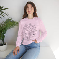 Floral Sketch Crewneck Sweatshirt — Delicate Wildflower Illustration