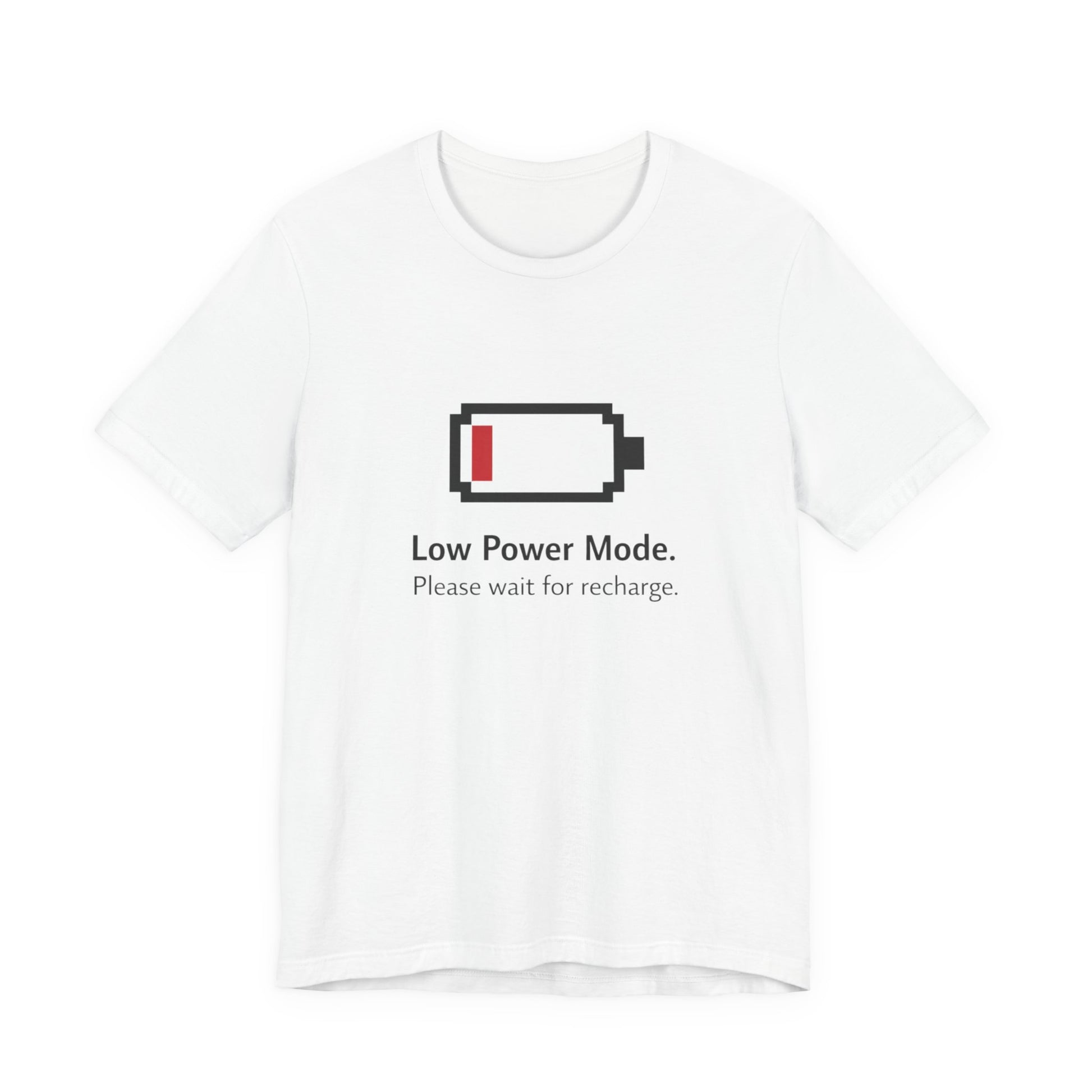 Low Power Mode T-Shirt – Pixel Battery Graphic Tee with “Please wait for recharge.” alternate view 9