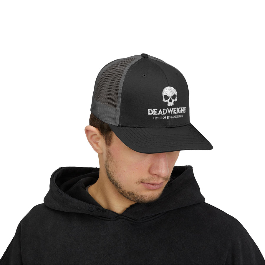 Deadweight Skull Trucker Cap — "Deadweight" Fitness Snapback for Gym & Weightlifting