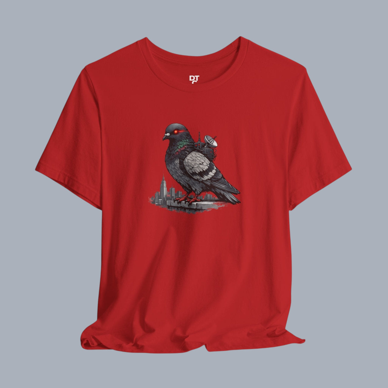 Surveillance Pigeon Cityscape Tee — Urban Bird Graphic T-Shirt alternate view 7
