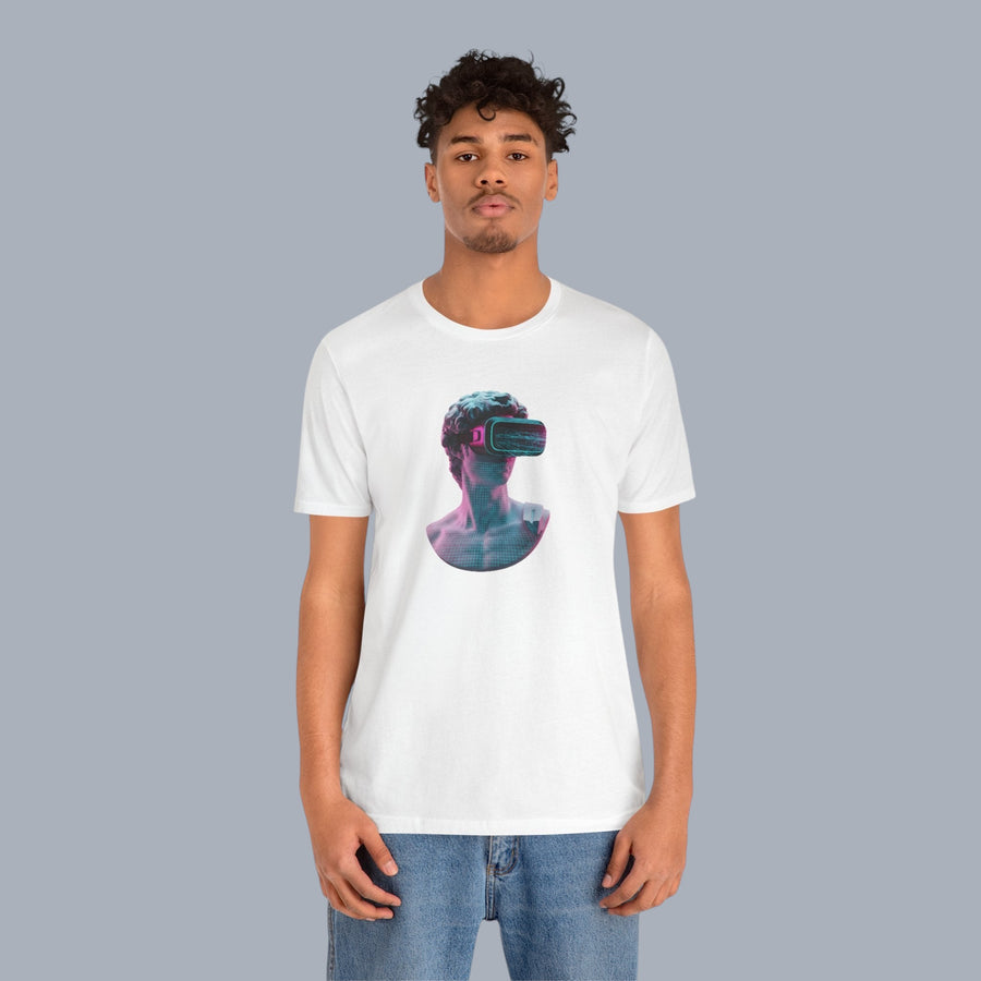 Retro Vaporwave Statue VR T‑Shirt — Neon Aesthetic Gaming Tee alternate view 7
