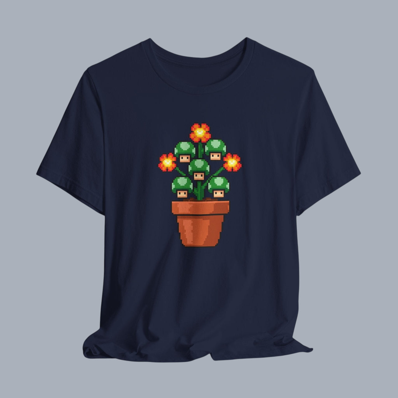 Pixel Mushroom Plant Tee – Retro Video Game Mushroom Pot T-Shirt