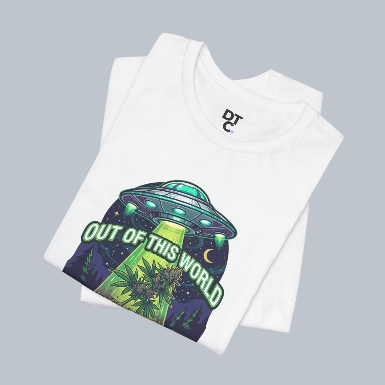 Out of This World UFO Tee — Alien Abduction Cannabis Plant Graphic T-Shirt