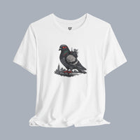 Surveillance Pigeon Cityscape Tee — Urban Bird Graphic T-Shirt alternate view 3