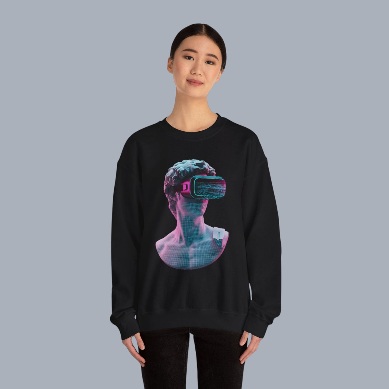 Retro Vaporwave Statue Crewneck Sweatshirt – VR Bust Graphic alternate view 11