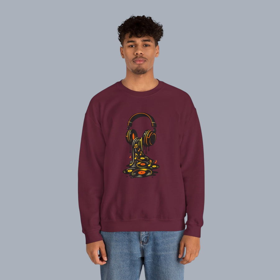 Music Lover Sweatshirt — Melting Headphones Vinyl DJ Crewneck