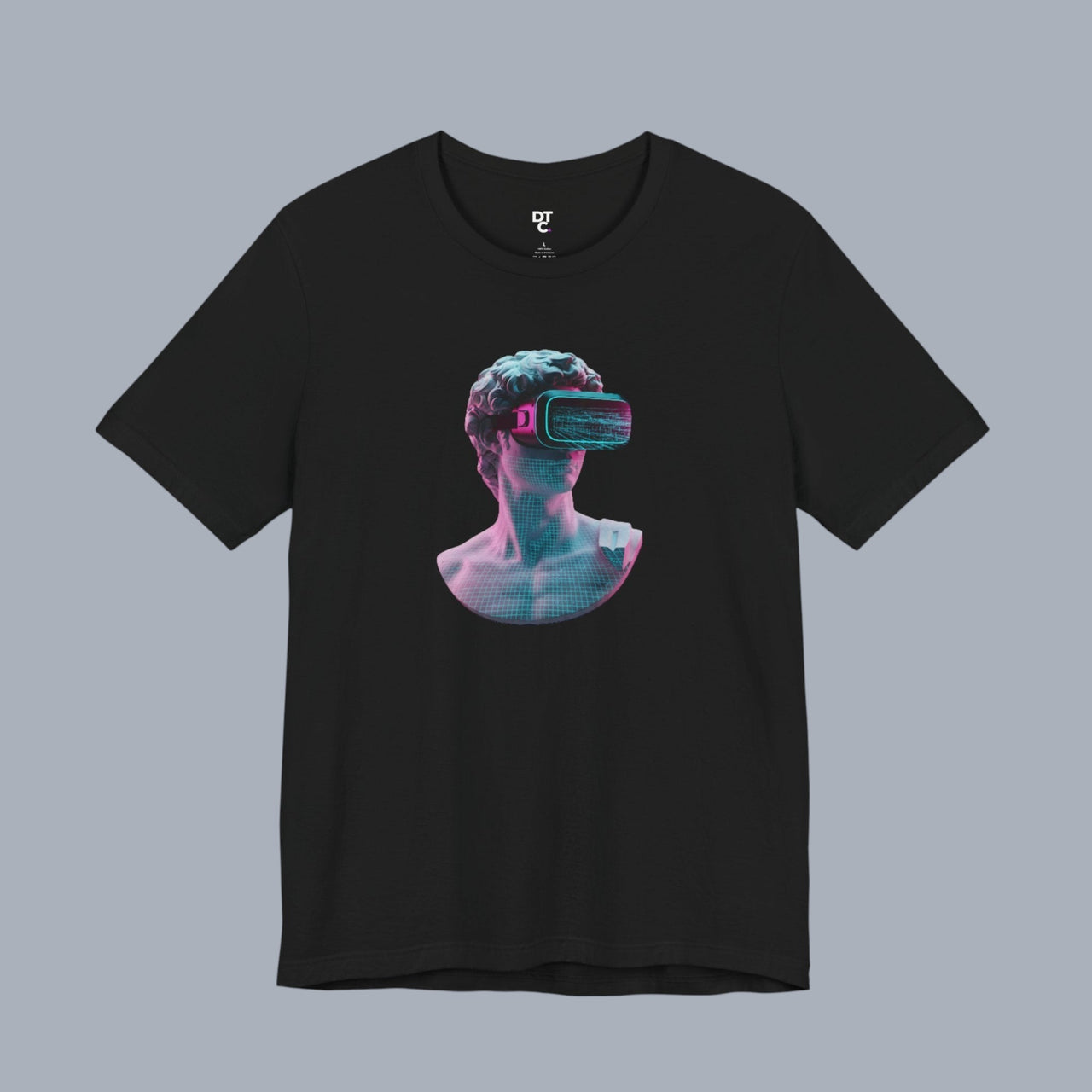 Retro Vaporwave Statue VR T‑Shirt — Neon Aesthetic Gaming Tee alternate view 13