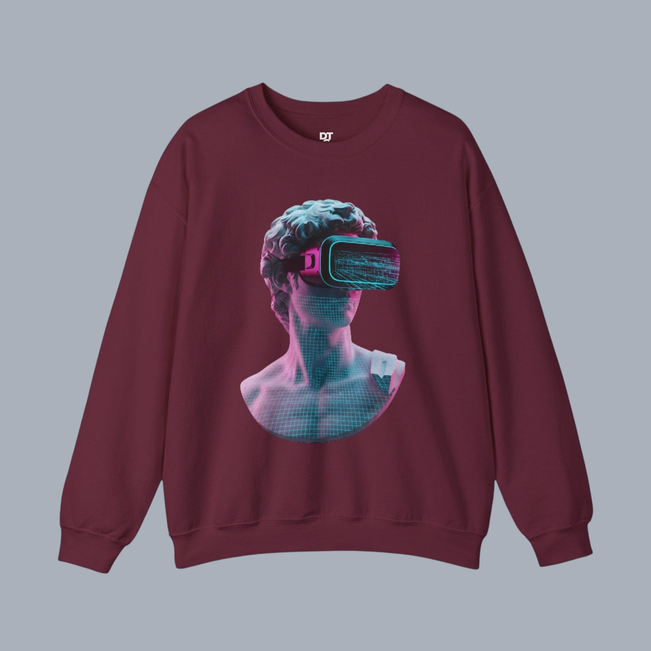 Retro Vaporwave Statue Crewneck Sweatshirt – VR Bust Graphic alternate view 5