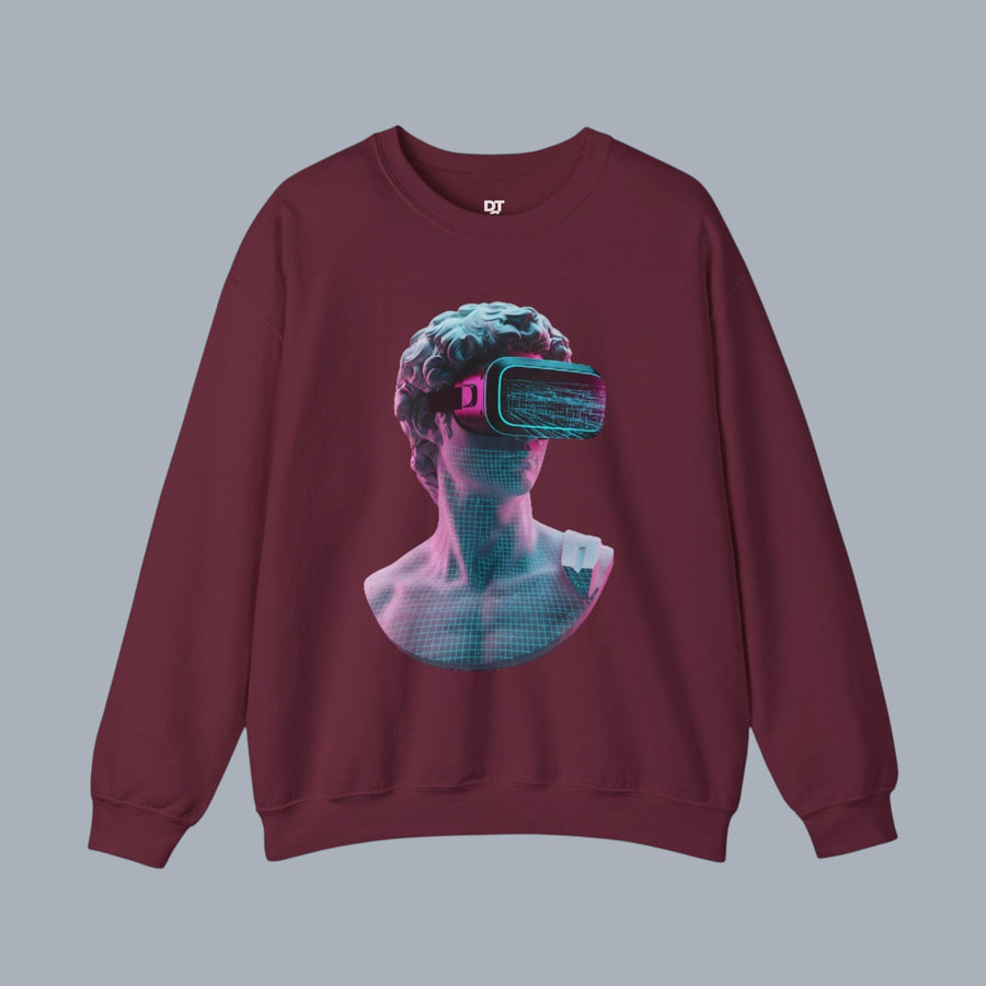 Retro Vaporwave Statue Crewneck Sweatshirt – VR Bust Graphic alternate view 5