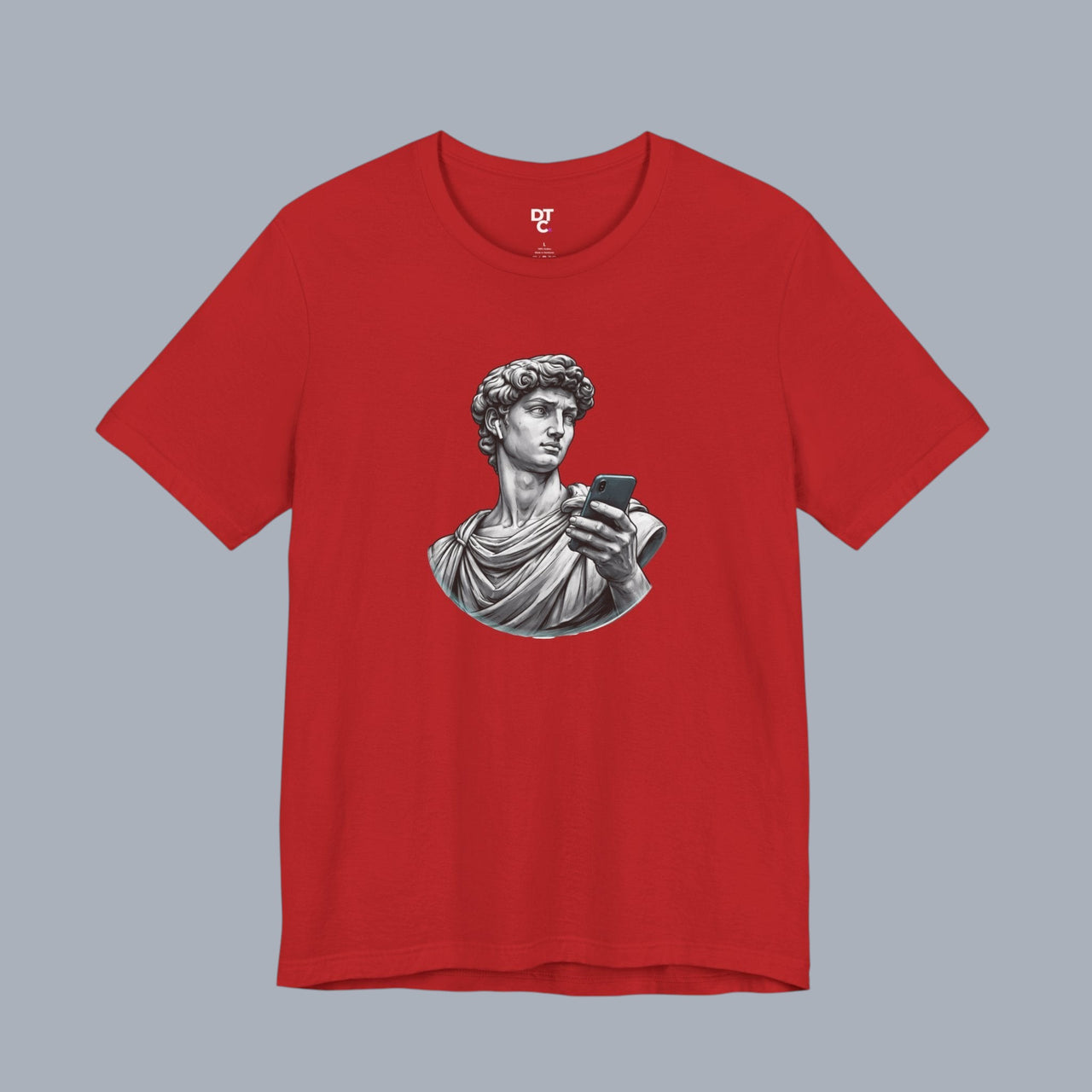 David Statue with AirPods Holding Phone T‑Shirt — Classical Art Meme Tee alternate view 25