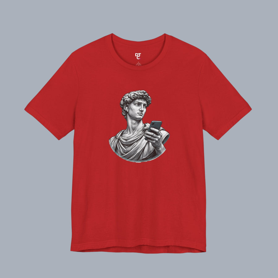 David Statue with AirPods Holding Phone T‑Shirt — Classical Art Meme Tee alternate view 25