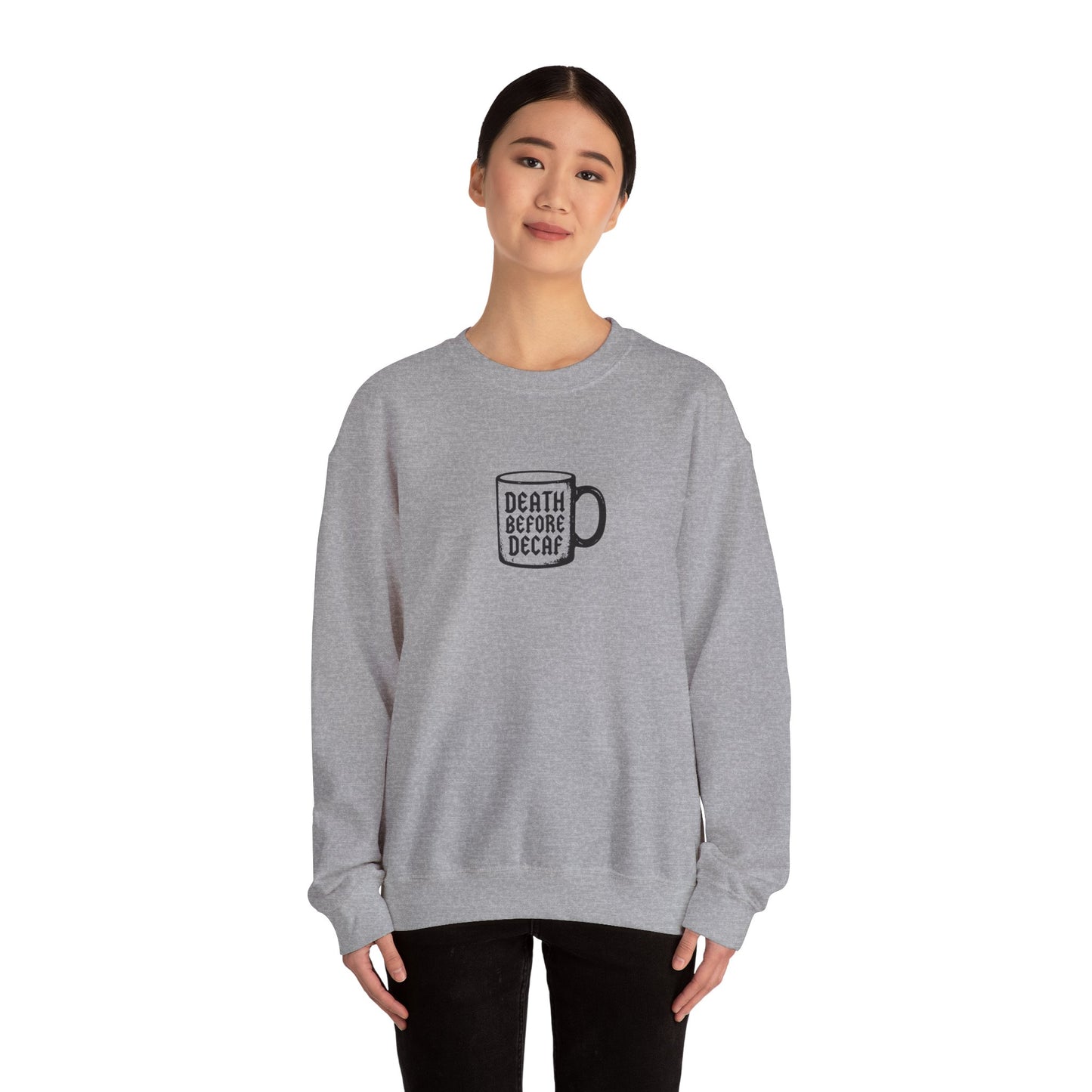Sweatshirt — "Death Before Decaf" Cute Skull Coffee Mug Graphic alternate view 4