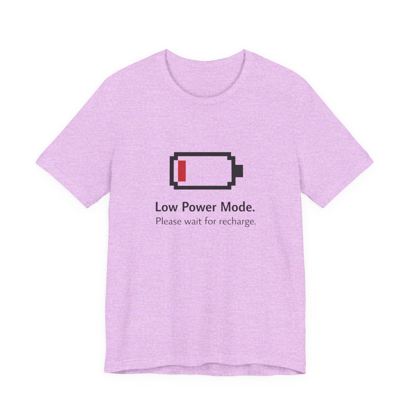 Low Power Mode T-Shirt – Pixel Battery Graphic Tee with “Please wait for recharge.” alternate view 19