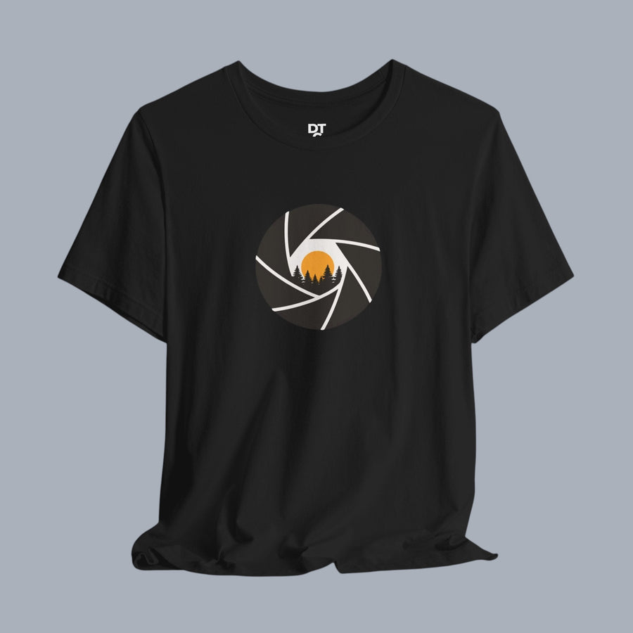 Camera Aperture Mountain T-Shirt — Photography & Outdoor Adventure Tee alternate view 3