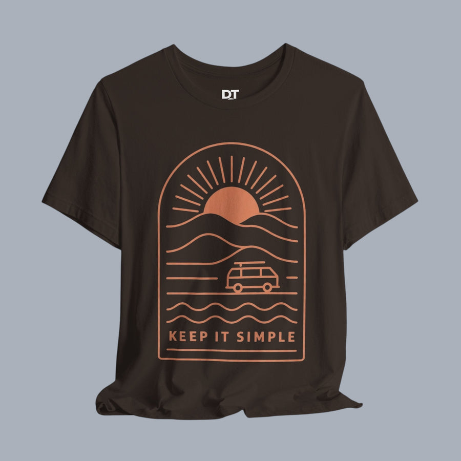 Keep It Simple Sunset Tee — Minimal Camper Van Graphic T-Shirt