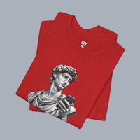 David Statue with AirPods Holding Phone T‑Shirt — Classical Art Meme Tee alternate view 26