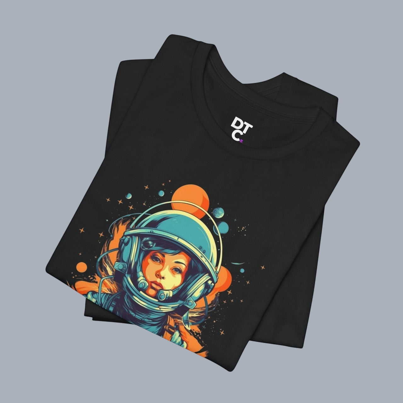 Astronaut Girl Graphic Tee – Retro Space Helmet Art T‑Shirt