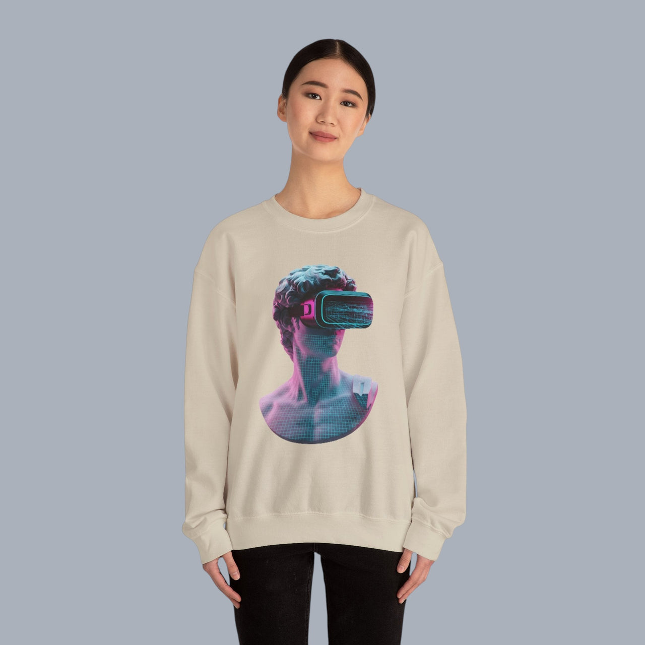 Retro Vaporwave Statue Crewneck Sweatshirt – VR Bust Graphic alternate view 15