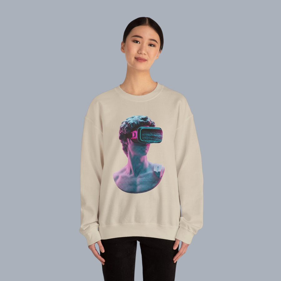 Retro Vaporwave Statue Crewneck Sweatshirt – VR Bust Graphic alternate view 15