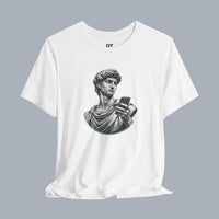 David Statue with AirPods Holding Phone T‑Shirt — Classical Art Meme Tee alternate view 3