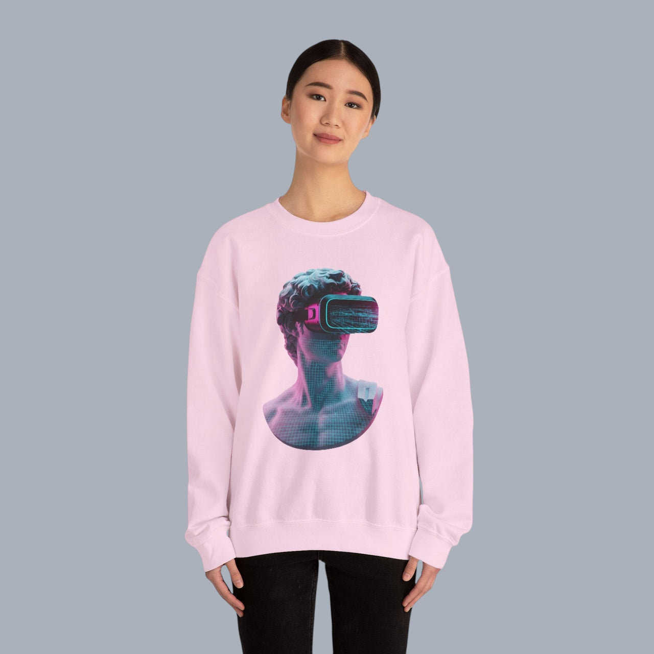 Retro Vaporwave Statue Crewneck Sweatshirt – VR Bust Graphic alternate view 24