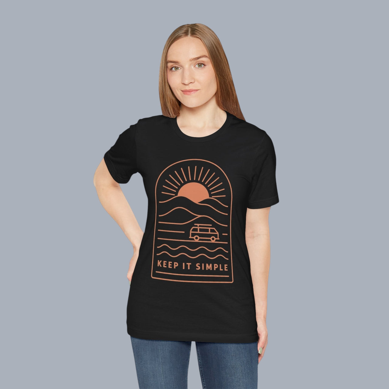 Keep It Simple Sunset Tee — Minimal Camper Van Graphic T-Shirt