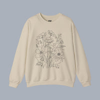 Floral Sketch Crewneck Sweatshirt — Delicate Wildflower Illustration