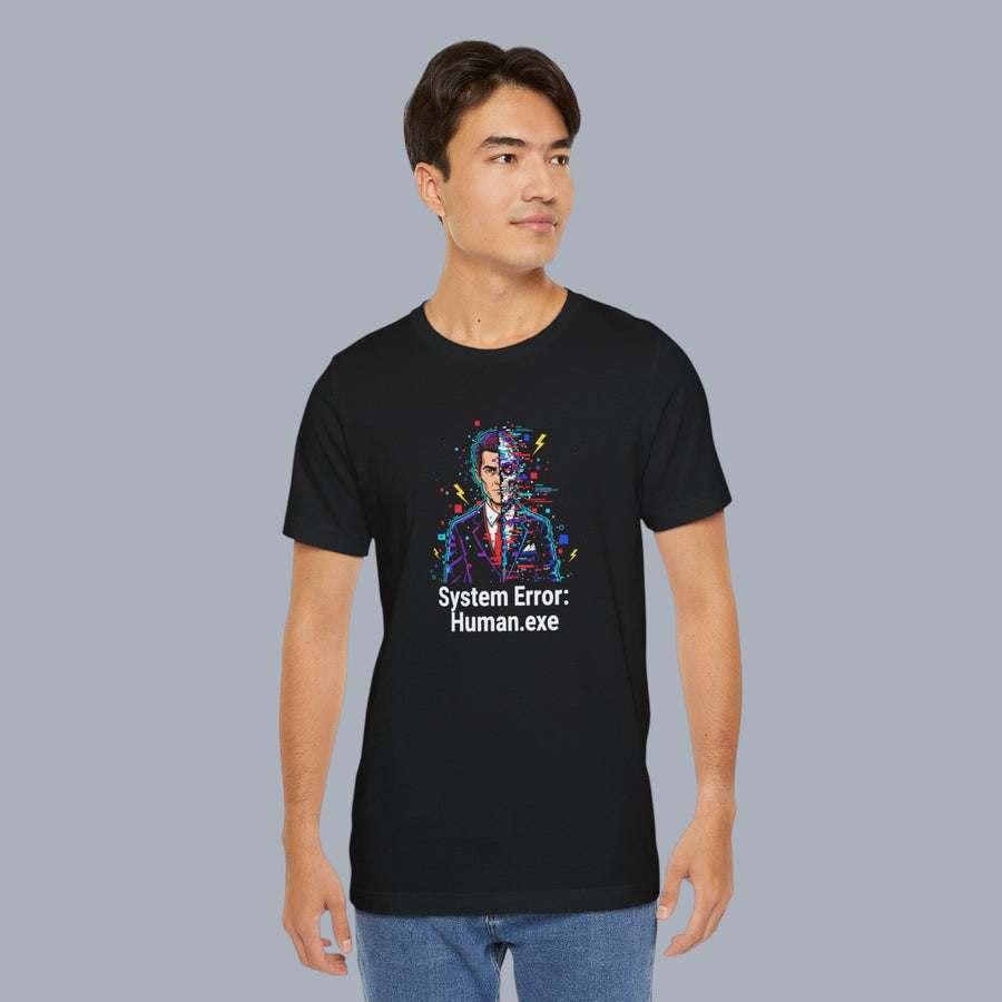 System Error: Human.exe T-Shirt — Glitch Art Tech Tee