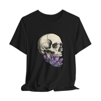 [Gothic skull with purple crystals on black t-shirt