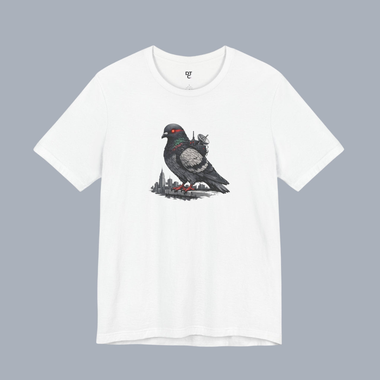 Surveillance Pigeon Cityscape Tee — Urban Bird Graphic T-Shirt alternate view 10