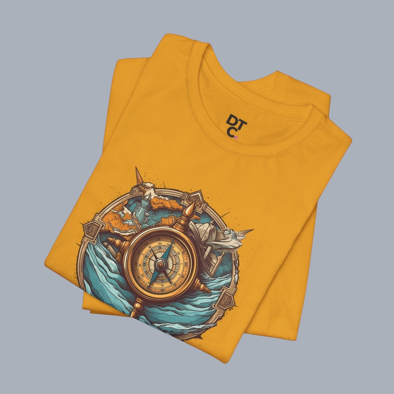 Nautical Compass Adventure T-Shirt — Vintage Ship Wheel & Ocean Waves Tee