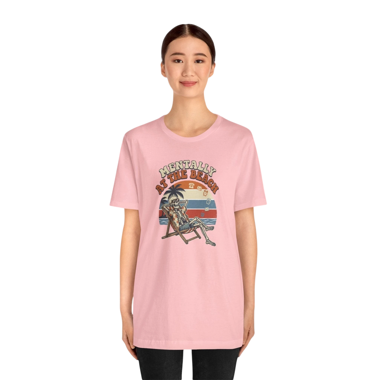 Mentally at the Beach T-Shirt — Retro Skeleton Beach Vibe Tee