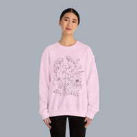 Floral Sketch Crewneck Sweatshirt — Delicate Wildflower Illustration