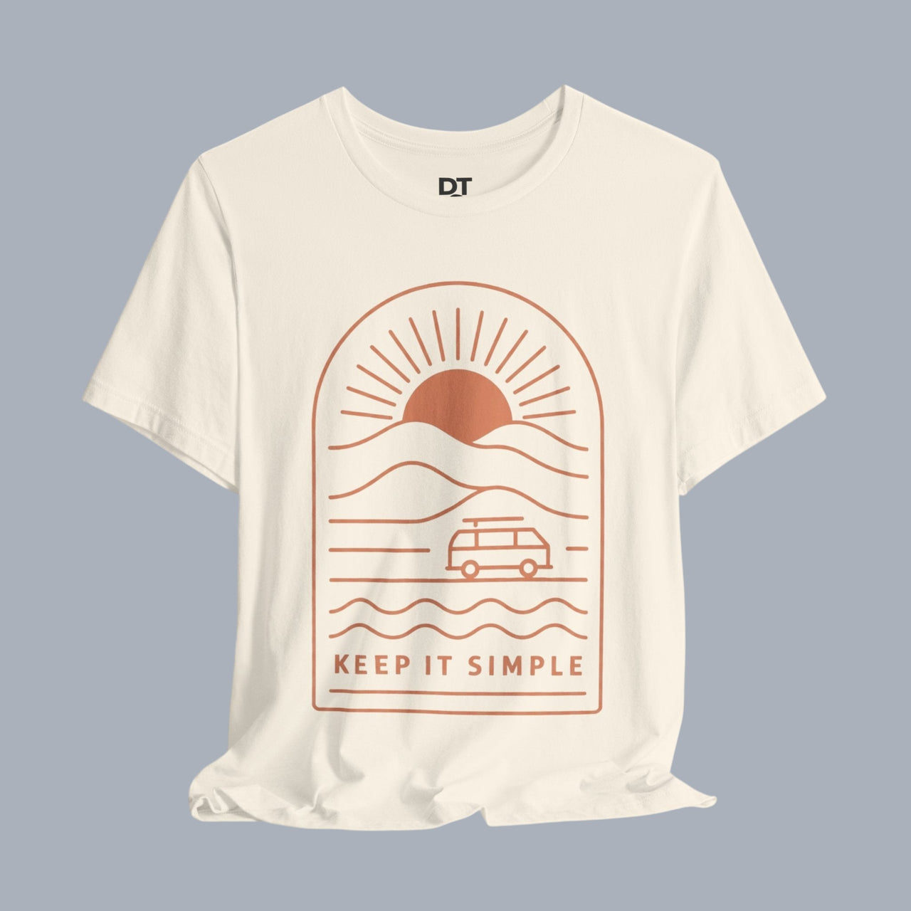 Keep It Simple Sunset Tee — Minimal Camper Van Graphic T-Shirt