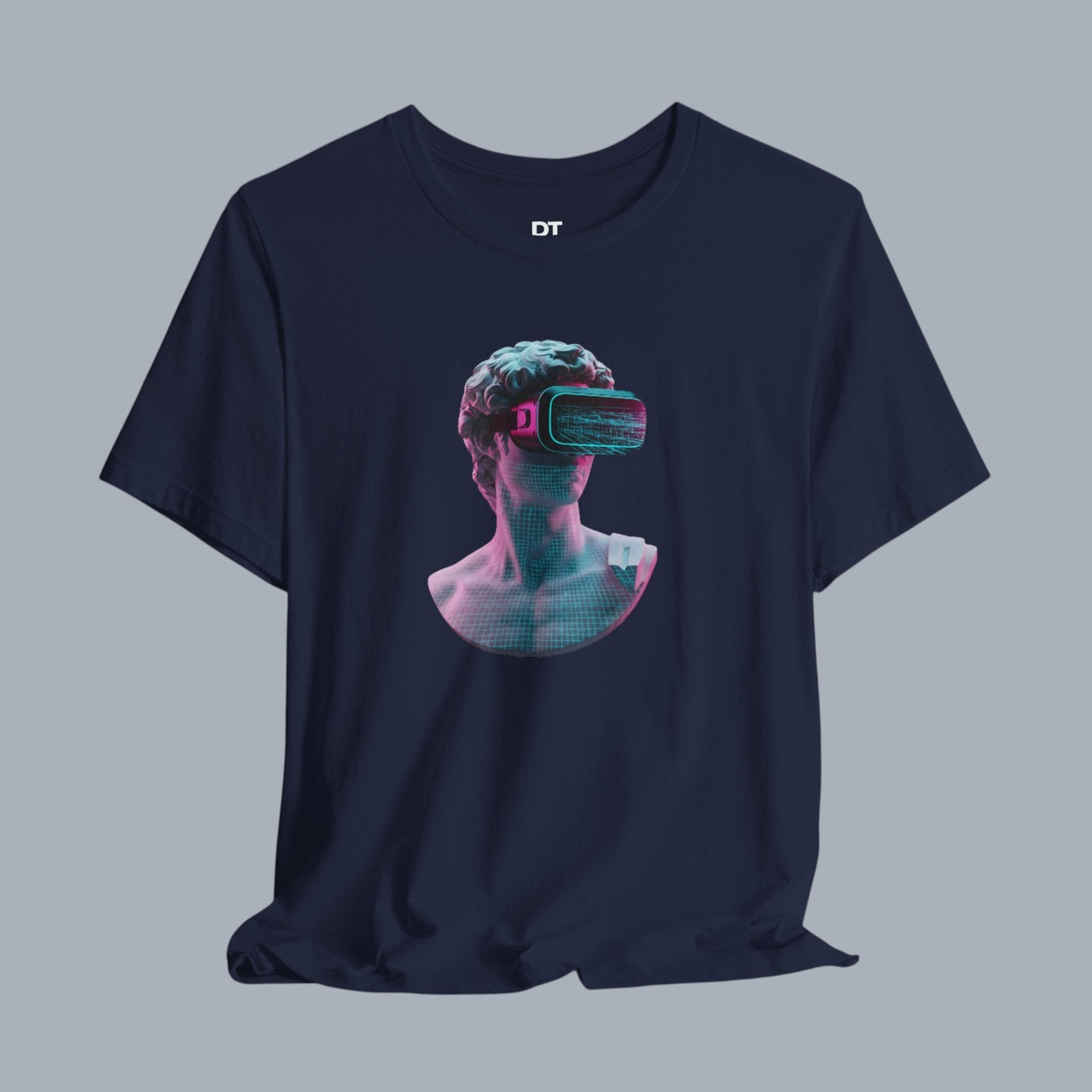 Retro Vaporwave Statue VR T‑Shirt — Neon Aesthetic Gaming Tee alternate view 4