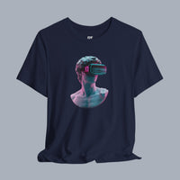 Retro Vaporwave Statue VR T‑Shirt — Neon Aesthetic Gaming Tee alternate view 4