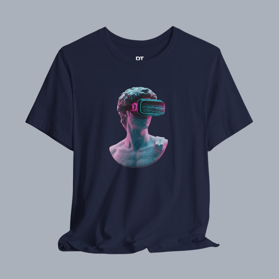 Retro Vaporwave Statue VR T‑Shirt — Neon Aesthetic Gaming Tee alternate view 4