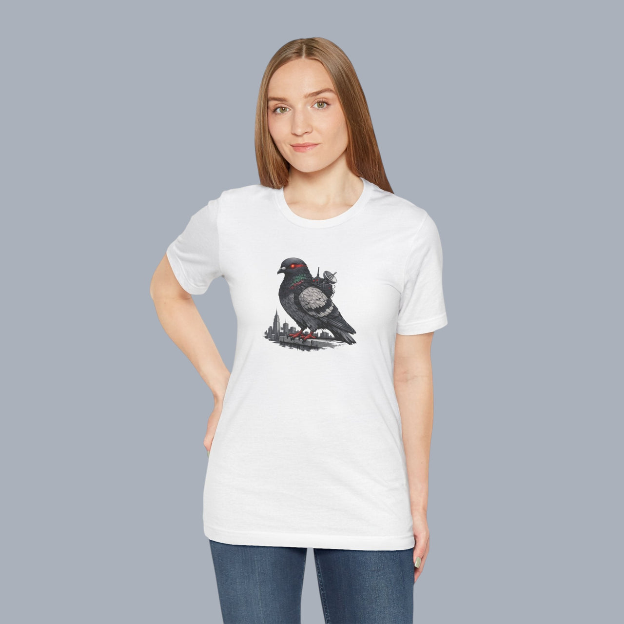 Surveillance Pigeon Cityscape Tee — Urban Bird Graphic T-Shirt alternate view 8