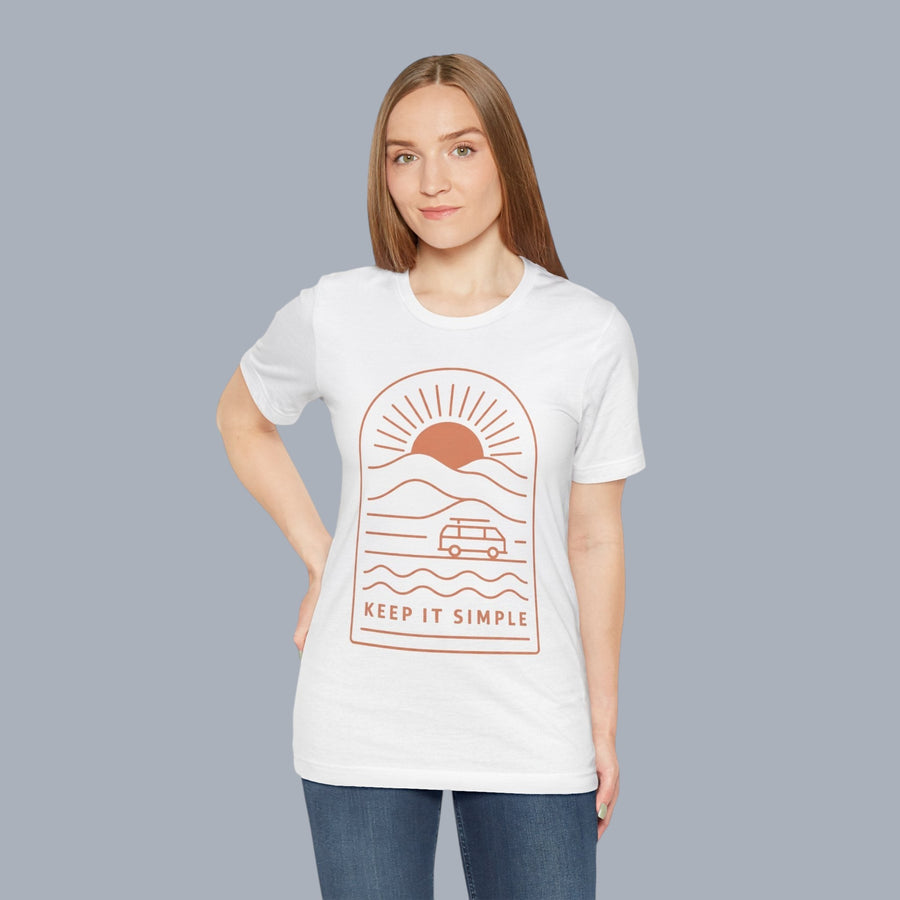 Keep It Simple Sunset Tee — Minimal Camper Van Graphic T-Shirt