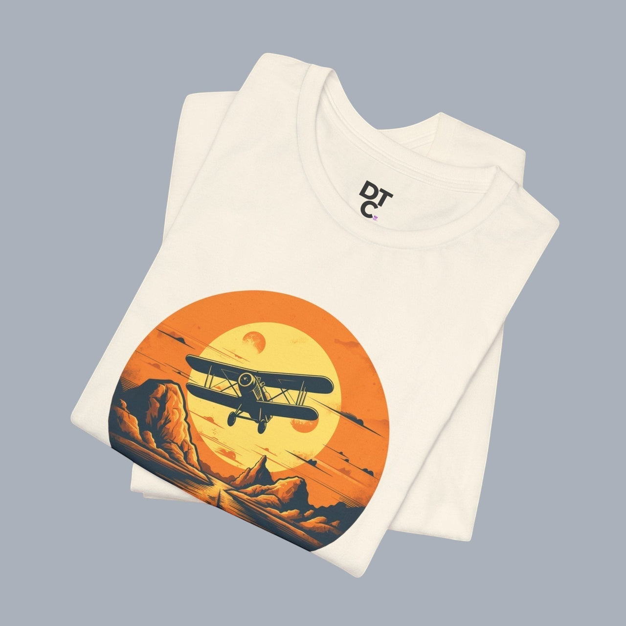 Vintage Biplane Sunset Tee — Retro Aviation Graphic T-Shirt